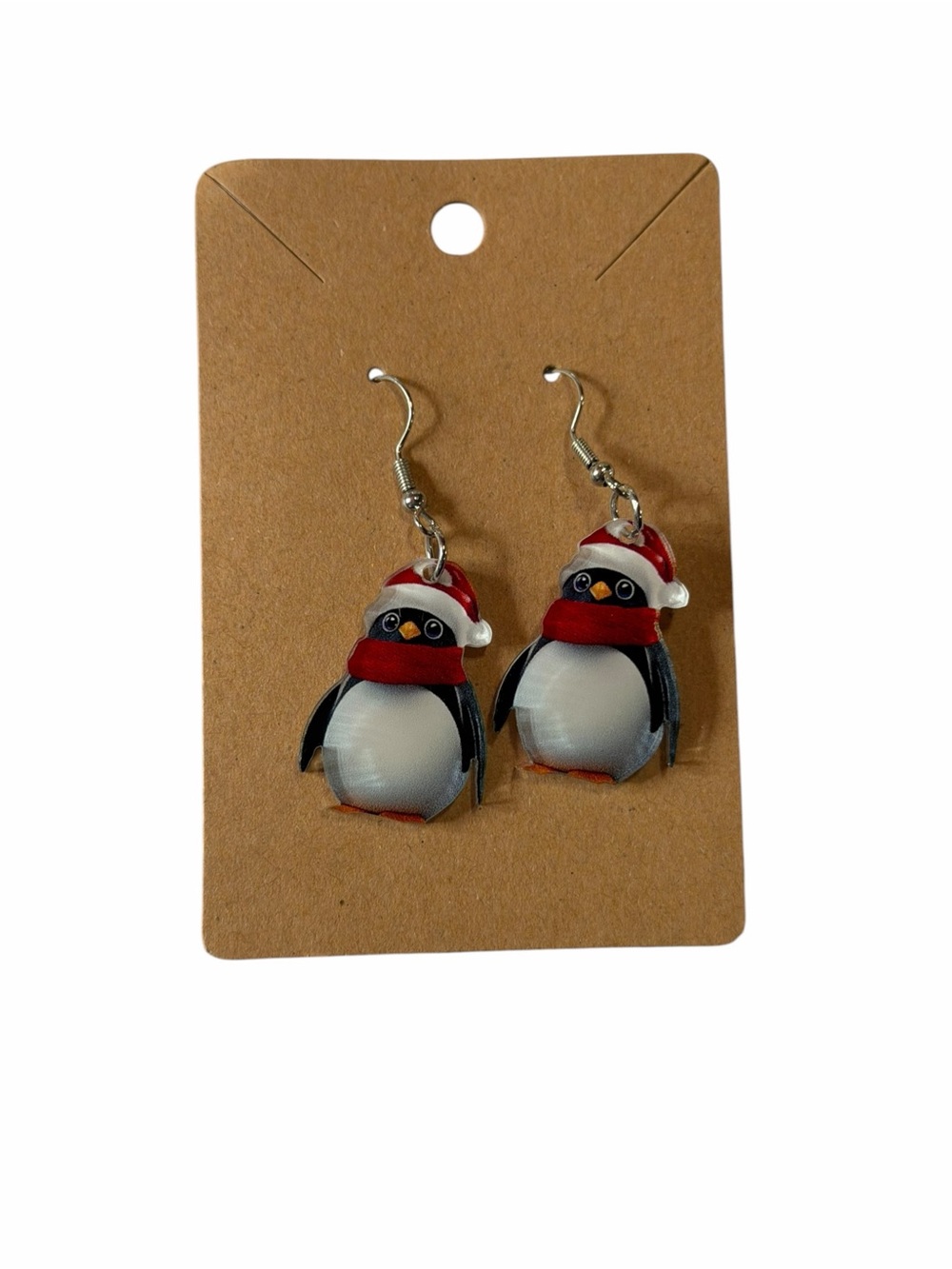 Holiday Penguin Dangle Earrings in Red & White